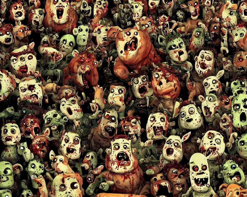 Image similar to a horror movie poster featuring an army of zombie farm animals