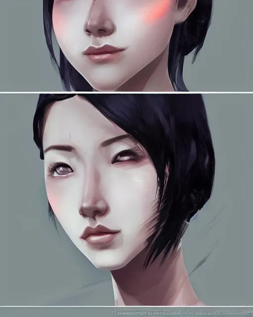 Image similar to the face of an oriental woman left face is a mechanical structure the eyes glow, artstation