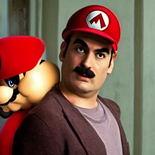 Prompt: a still of Super Mario in the Sopranos