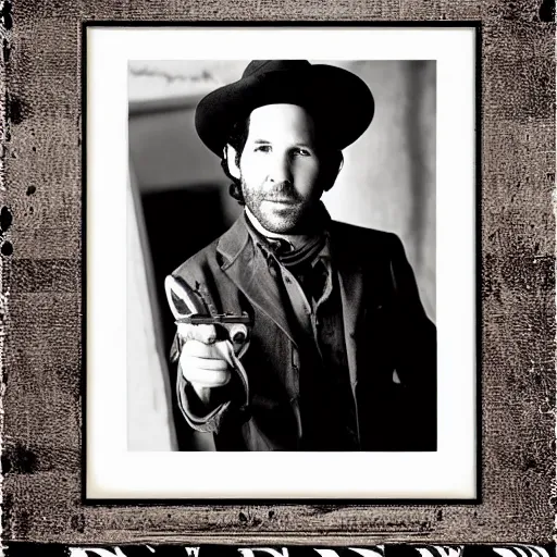 Image similar to paul rudd, wild west wanted poster, vintage photography, b & w.