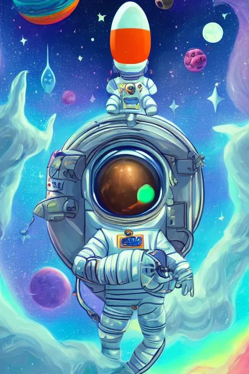 Image similar to an Astronaut lie relaxed on a crescent moon between the stars and the planets in outer space, cosmonaut psychedelic style, 4k, illustration, trending on artstation by David Nakayama and tyler edlin