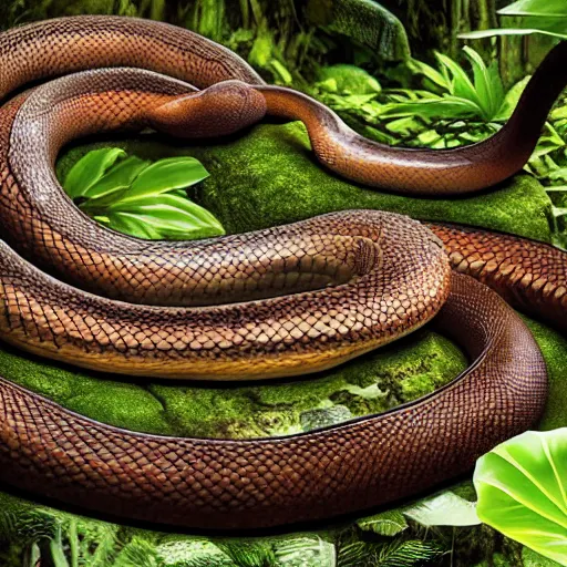 Image similar to huge snakes wearing top hats in the jungle, national geographic photo, detailed, 4k