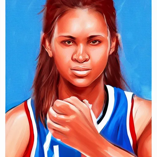 Image similar to painting of an woman basketball player, cg worker artstation
