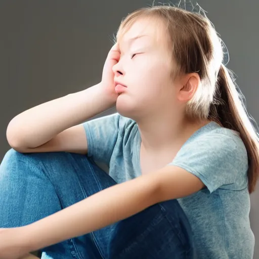 Image similar to girl with elbow on a desk and hands dragging back hair on the head sitting on a chair