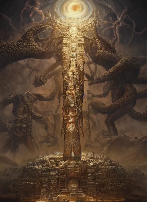 Prompt: an ancient civilization constructing an enormous statue, cosmic horror painting, elegant intricate digital painting artstation concept art by mark brooks and brad kunkle detailed