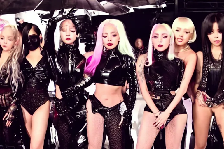 Prompt: music video screenshot of lady gaga with blackpink