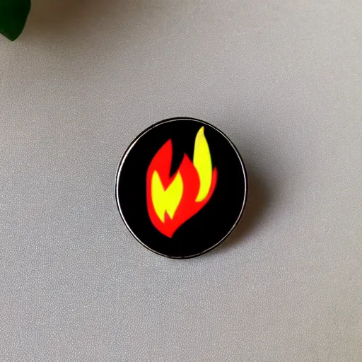 Prompt: minimalistic circle enamel pin of a cup on fire flame, retro design