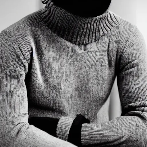 Image similar to Photo of a man wearing a black turtleneck sweater looking at the viewer