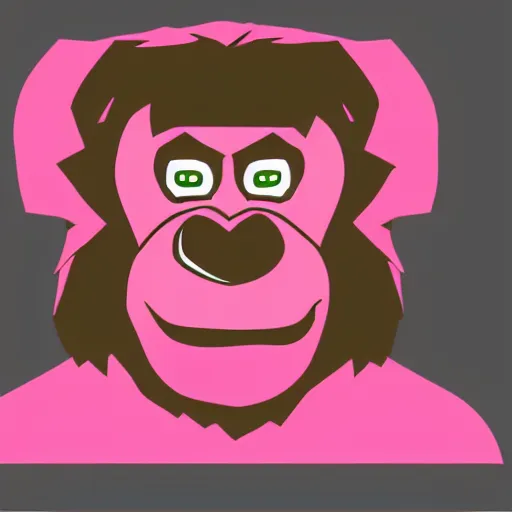 Image similar to a pink vector logo of an ape for a video game company, designed, illustration, black color background