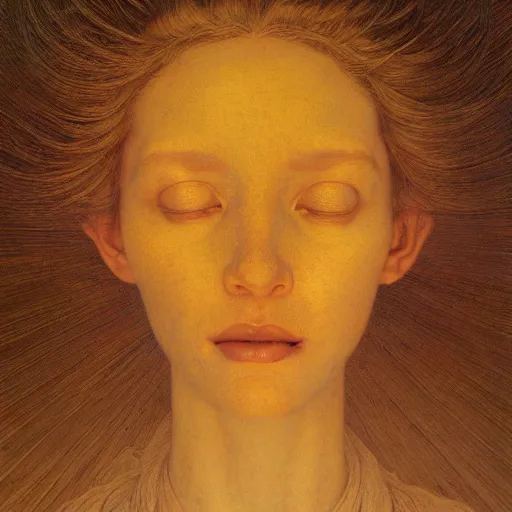 Image similar to Woman masterpiece, golden halo behind her head, by Edgar Maxence and Ross Tran, Zdzisław Beksiński, and Michael Whelan, distant, gustav dore, H.R. Giger, 8k, octane render