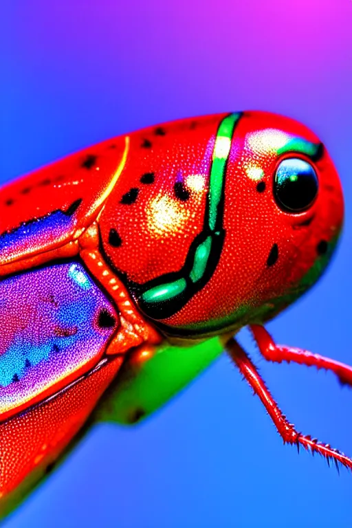 Prompt: high quality macro photo iridescent Red spotted jewel beetles! gorgeous highly detailed david ligare elson peter cinematic blue lighting high quality low angle hd 8k sharp shallow depth of field