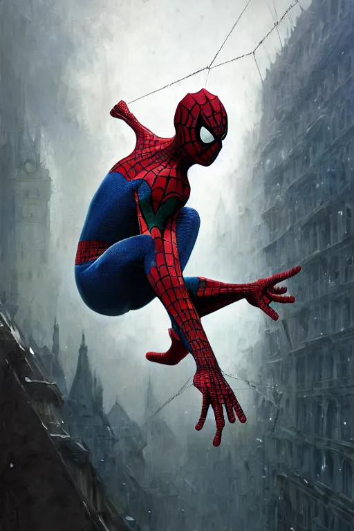 Image similar to spiderman covered with webs, legendary warrior, heroic fighter, world of warcraft, decorative ornaments, battle armor, by carl spitzweg, ismail inceoglu, vdragan bibin, hans thoma, greg rutkowski, alexandros pyromallis, perfect face, sharply focused, sharply detailed, centered, rule of thirds, realistic shading