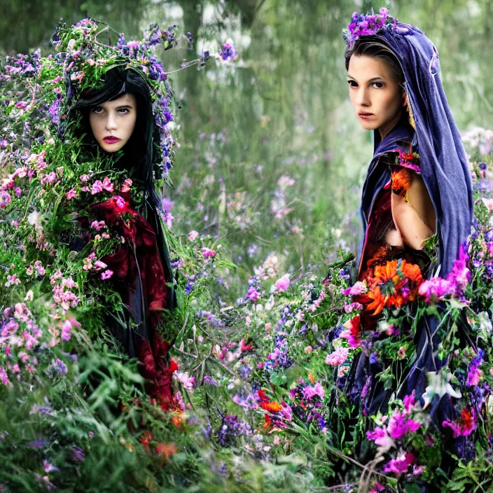 Image similar to a banshee wearing a cloak made of flowers, by Omar Z. Robles, CANON Eos C300, ƒ1.8, 35mm, 8K, medium-format print