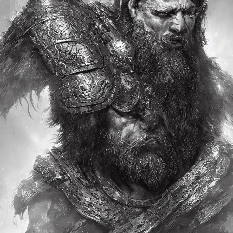 Prompt: an concept art of the barbarian bearded king, red hair, one eye, intricate details, detailed face, detailed armour, artstation, ambient light, by david villegas