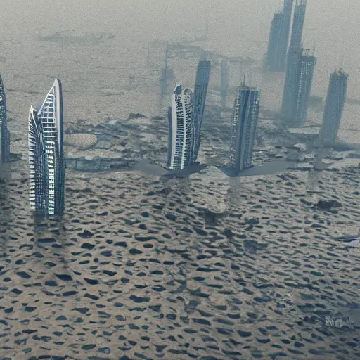 Prompt: dubai completely flooded, aftermath of a tsunami, perspective from a balcony, donald trump selfie, 4k, photorealistic, octane