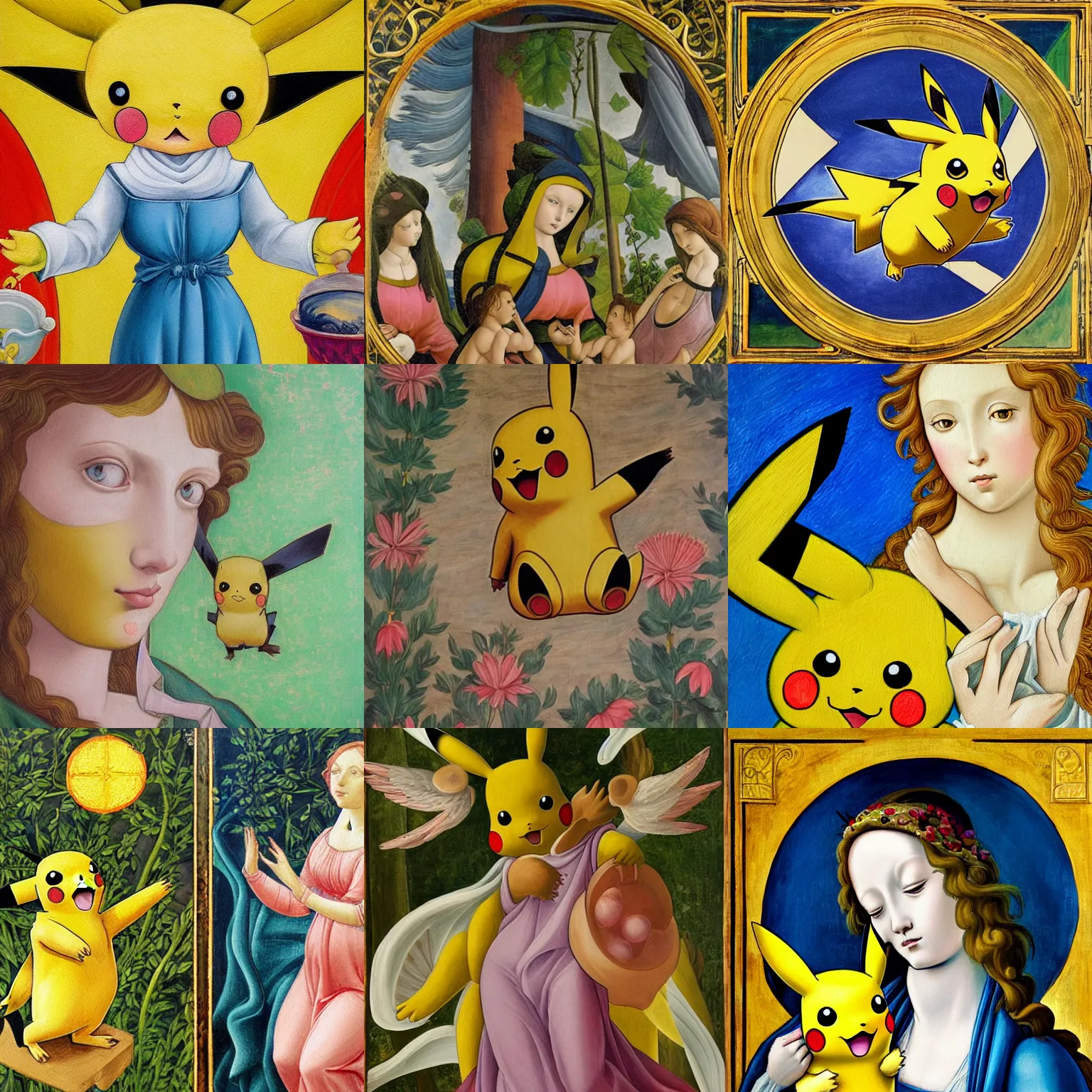 Prompt: Pikachu in the style of Botticelli, detailed painting