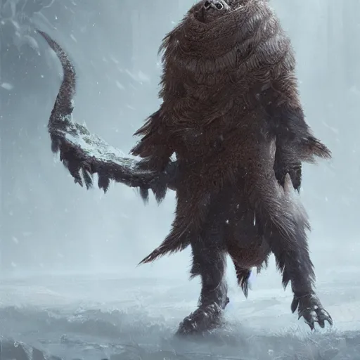 Image similar to anthropomorphic turtle humanoid, carapace, greg rutkowski, blizzard, winter, night, furs, fantasy