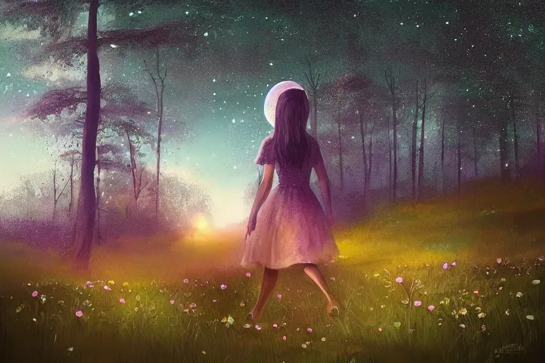giant daisy flower crown head, girl walking in forest, | Stable ...