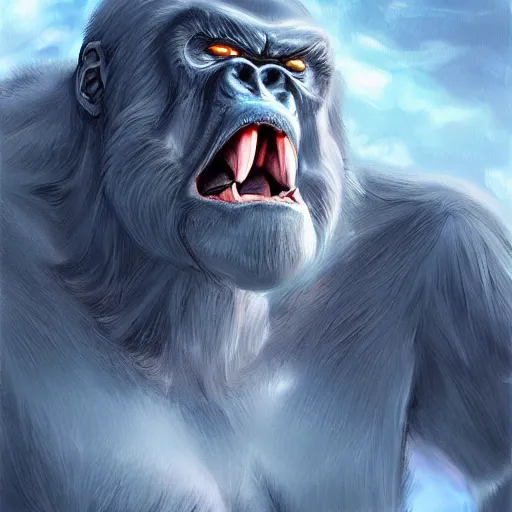 Image similar to angry and aggressive king kong in winter moscow, digital painting, very detailed, art by artgerm