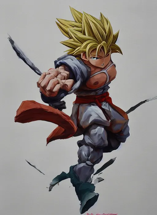 Prompt: semi reallistic gouache gesture painting, by yoshitaka amano, by Ruan Jia, by Conrad roset, by dofus online artists, detailed anime 3d render of gesture painting of Crono as a Super Saiyan, young Crono blond, Crono, Dragon Quest, Crono, goku, portrait, cgsociety, artstation, rococo mechanical, Digital reality, sf5 ink style, dieselpunk atmosphere, gesture drawn