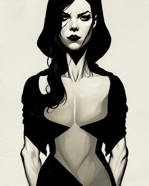 Image similar to rafael albuquerque comic art, peter mohrbacher, phil noto, artgerm, pretty mary elizabeth winstead witch, black dress, symmetrical eyes, long blonde hair