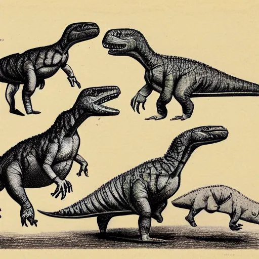 Prompt: 1 9 0 0's sketches of dinosaurs seen in the wild