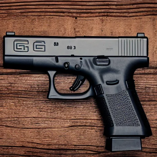 Image similar to a medium shot photograph of a glock 18 on a wooden background