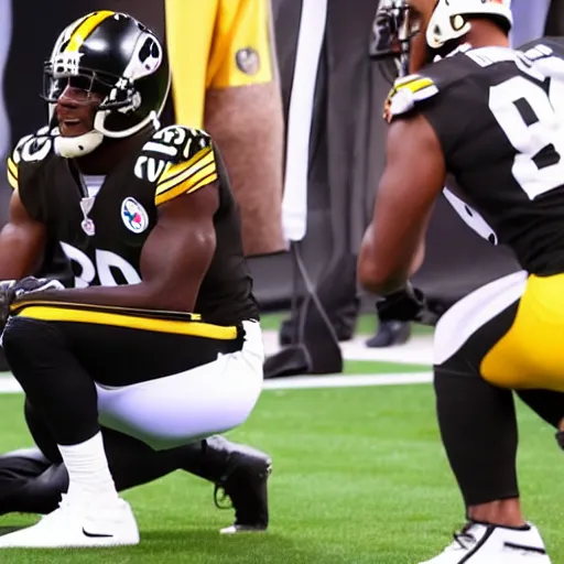 Image similar to nfl wide receiver antonio brown receiving therapy from professional real life, 8 k, 4 k uhd, realistic, hyper realistic, super detailed, very detailed, detailed