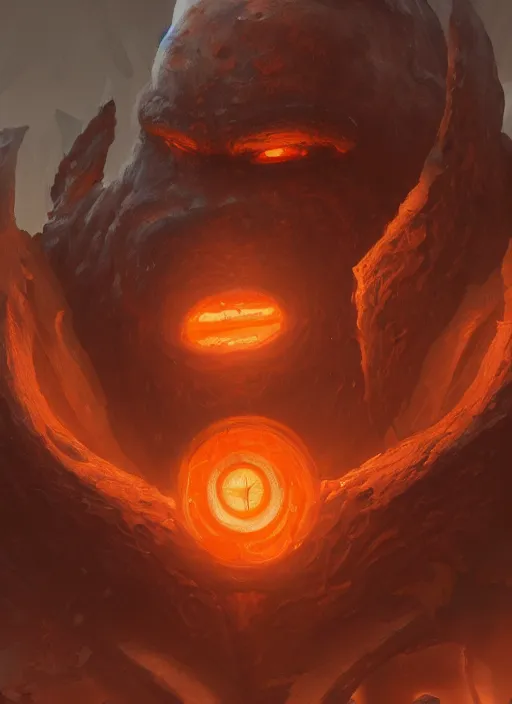 Image similar to a highly detailed illustration of worn down colossal bronze giant, with TWO big orange glowing iron giant eyes, gentle calm doting pose, intricate, elegant, highly detailed, centered, digital painting, artstation, concept art, smooth, sharp focus, league of legends concept art, WLOP