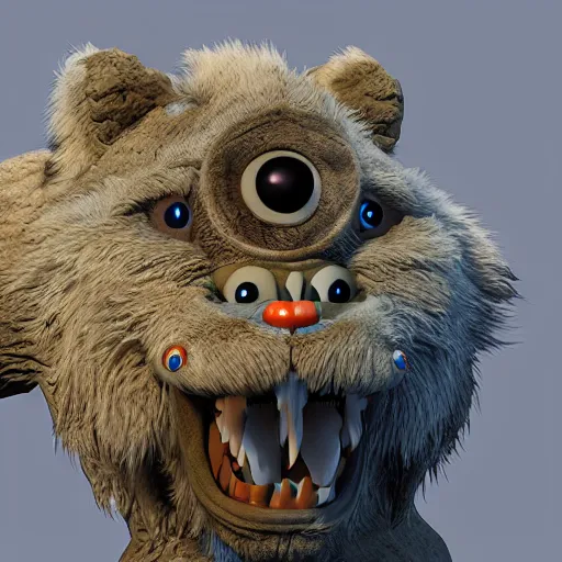 Image similar to furry friendly monster, photorealistic, colored, unreal engine, vray, 5 5 mm