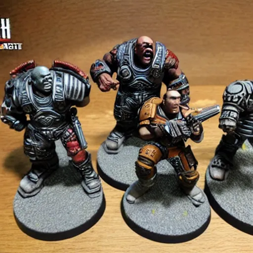 Image similar to gears of war characters as warhammer tabletop figurines t