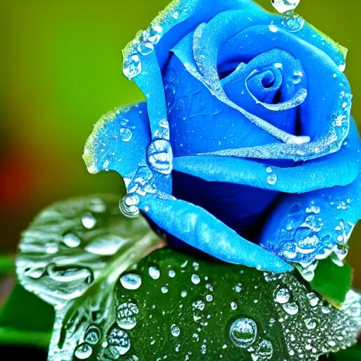 Image similar to A 4k photo of a blue rose, morning dew on the rose, high contrast