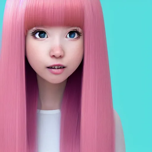 Image similar to A Selfie portrait of Nikki from Shining Nikki and Love, a cute 3d cgi toon young woman with long light pink hair, full bangs, hazel eyes, full face, light makeup, pale skin, Chinese heritage, cute outfit, medium shot, mid-shot, hyperdetailed, 8k, trending on artstation, as a Pixar character