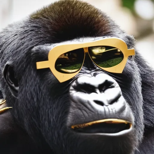 Prompt: a gorilla wearing shades and a gold chain, 4 k