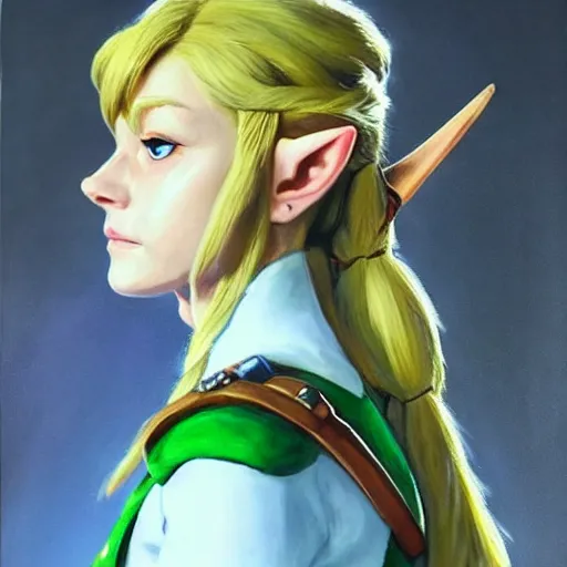 Image similar to An ultra-realistic portrait painting of Zelda from The Legend of Zelda in the style of Alex Ross. 4K. Ultra-realistic. Highly detailed. Epic lighting.