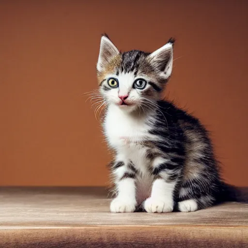 Prompt: award winning photograph of a kitten sitting on a table