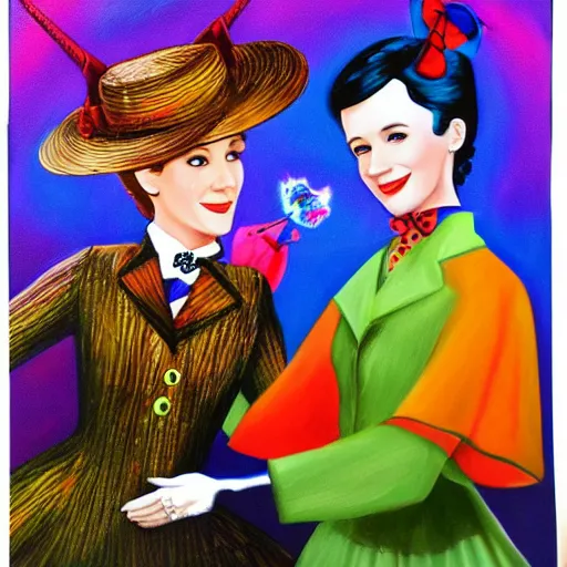 Prompt: mary poppins julie andrews original oil painting by lisa frank