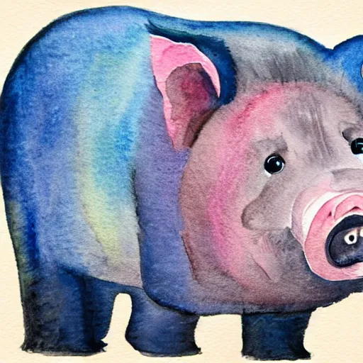 Prompt: Half-human half-bear half-pig, watercolour painting