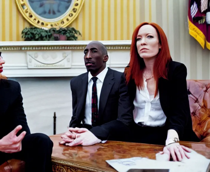 Image similar to Jen Psaki and Tupac Shakur acting fools high on LEAN in the oval office , Photograph By Rineke Dijkstra; by Yoichi Okamoto