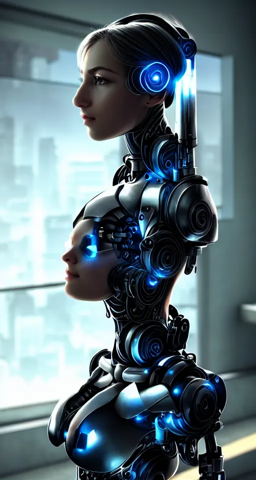 Prompt: beutiful girl cyborg, trending artstaition, unreal engine, cinematic, full face