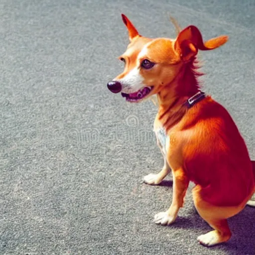 Image similar to a small dog with a red mohawk drinking beer, stock photo