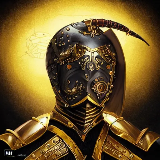 Prompt: Lofi steamPunk portrait dragon knight wearing black and gold plate armor Pixar style by Tristan Eaton Stanley Artgerm and Tom Bagshaw