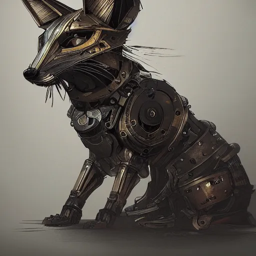 Image similar to a mechanical fox by viktor antonov,, dishonored, concept art, intricate, detailed, dramatic, artstation, punk, colorful