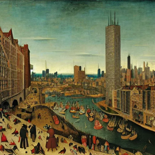 Prompt: chicago cityscape painted by pieter bruegel, detailed, intricate