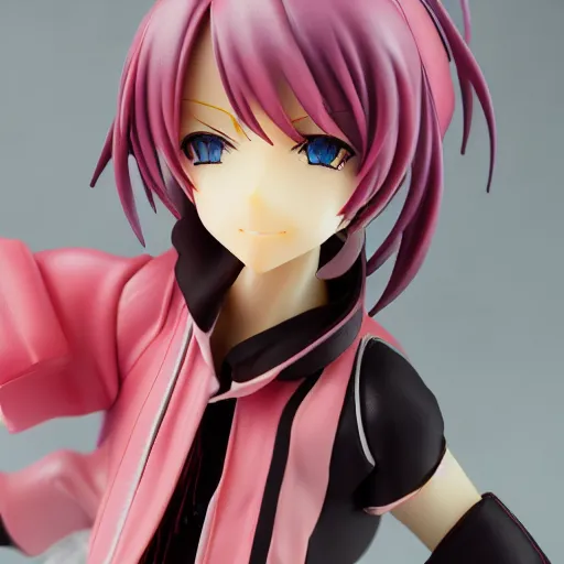 Image similar to High definition professional photograph of vocaloid figure, beautifully detailed and lights. Highly detailed and pretty face and eyes. Full-body shot, upper body