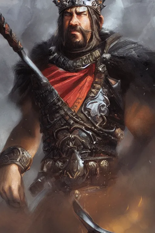 Image similar to dungeons and dragons warrior king character closeup portrait, dramatic light, castle background, 2 0 0 mm focal length, painted by stanley lau, painted by greg rutkowski, painted by stanley artgerm, digital art, trending on artstation