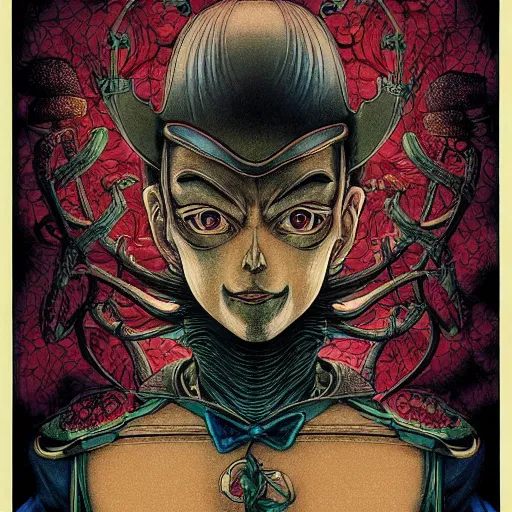 Image similar to portrait of crazy pinocchio, symmetrical, by yoichi hatakenaka, masamune shirow, josan gonzales and dan mumford, ayami kojima, takato yamamoto, barclay shaw, karol bak, yukito kishiro