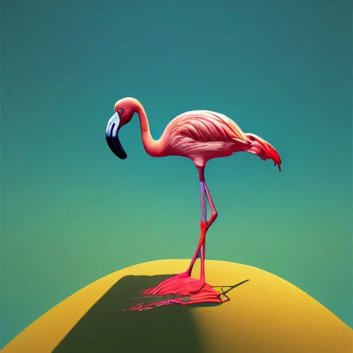 Image similar to hyper detailed 3 d render like an oil painting - a happy toon flamingo in a colorful lsd trip, houdini algorithmic generative render, abstract brush strokes, masterpiece, edward hopper and james gilleard, zdzislaw beksinski, mark ryden, wolfgang lettl, hints of yayoi kasuma, octane render, 8 k