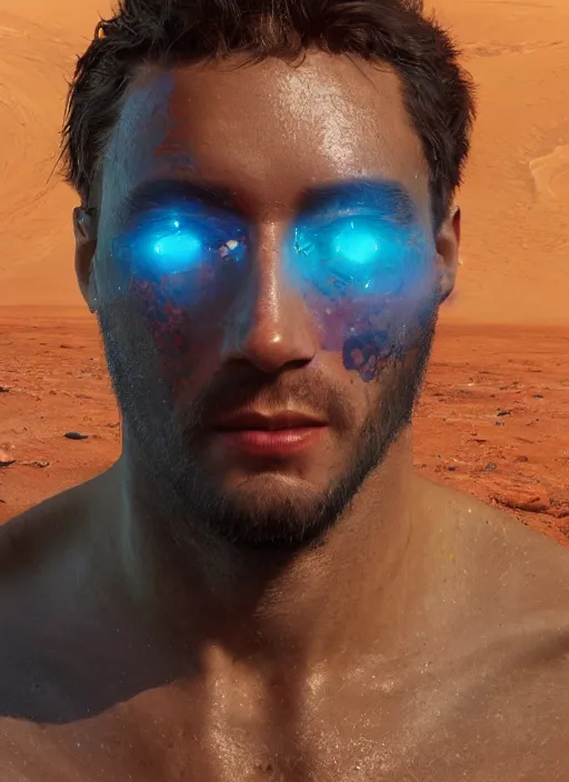 Prompt: heatwave portrait of the living earth with human face eating the mars alive on space, au naturel, hyper detailed, digital art, trending in artstation, cinematic lighting, studio quality, smooth render, unreal engine 5 rendered, octane rendered, art style by klimt and nixeu and ian sprigger and wlop and krenz cushart.