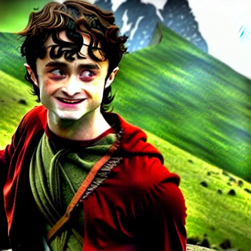 Prompt: Daniel Radcliffe as frodo in lord of the rings